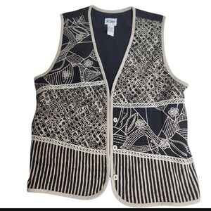 KORET Vintage 90s Black Cream Tan Embroidered Patchwork Patterned Vest SZ Medium